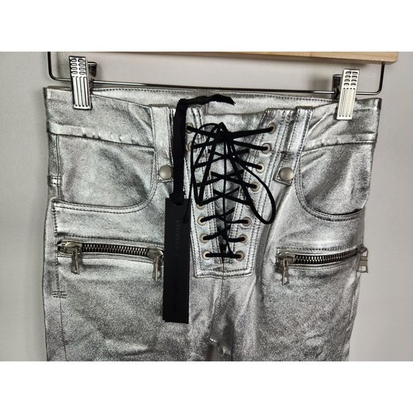 Ben Taverniti Unravel Project Women's Sz. 25 Lace Up Skinny Pants In Silver NWT - Picture 3 of 12